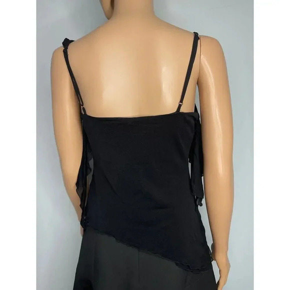 Free People Ruffle Asymmetric Mesh Top size Medium Black New Y2K - Picture 5 of 11